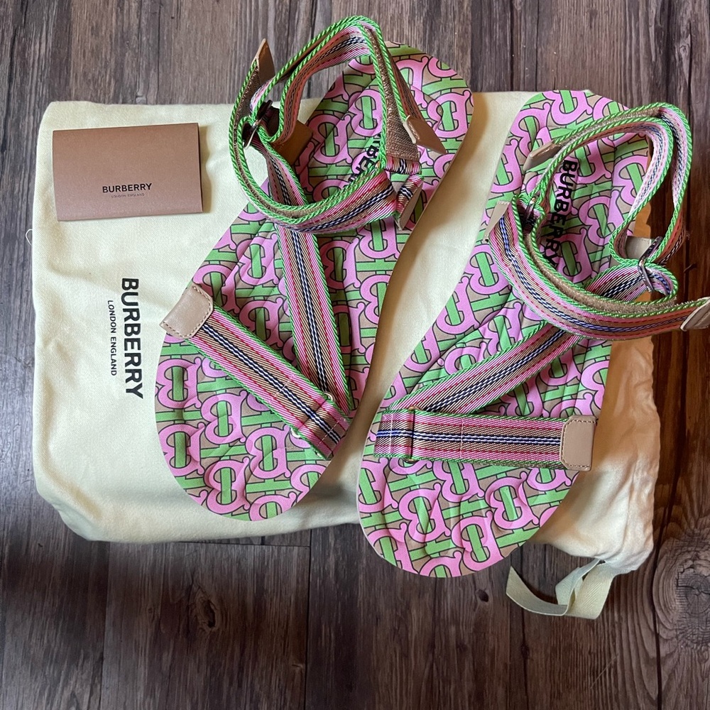 Burberry Beige and Green Sandals